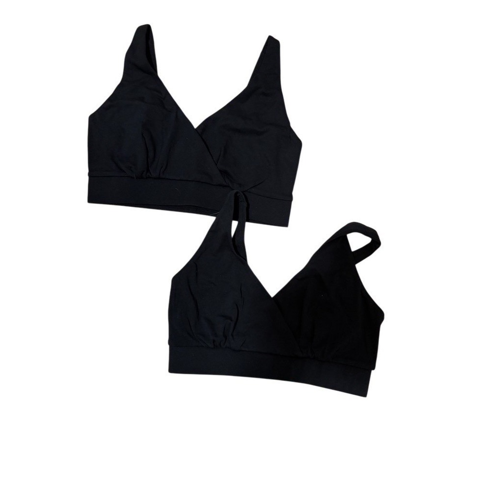 2 Pack Women Black Wireless Nursing Bras Crossover Maternity Sleep Bra Medium